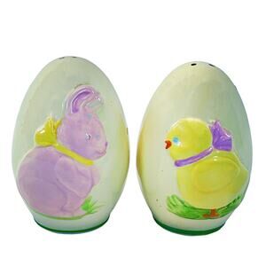 Vintage Kmart Easter Egg Salt & Pepper Shakers Bunny Baby Chick Purple Yellow